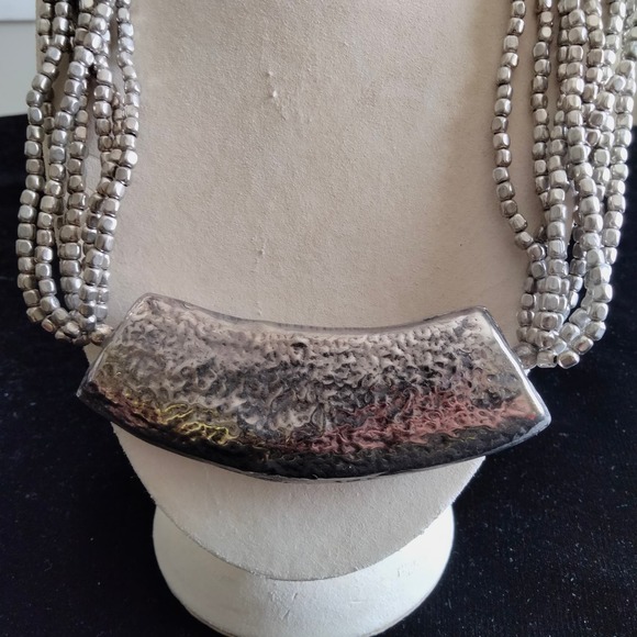 Iris Apfel & Bajalia Silver Toned Metal & Beaded Chunky Statement Necklace - Picture 11 of 12